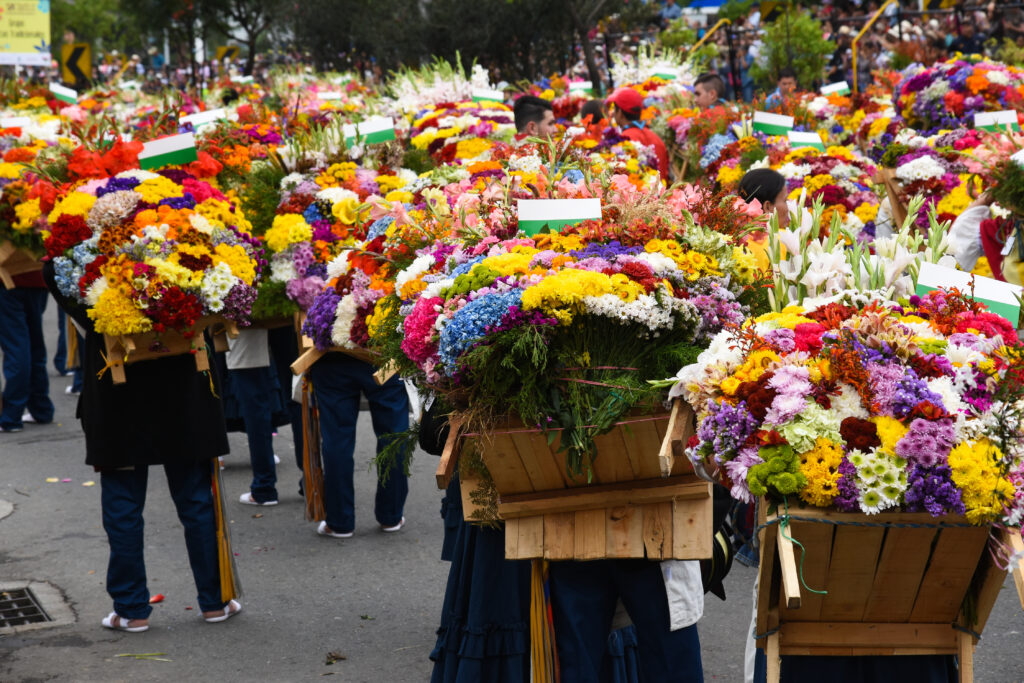 Medellin Colombia agosto 2015 Feria de las Flores desfile de silleteros